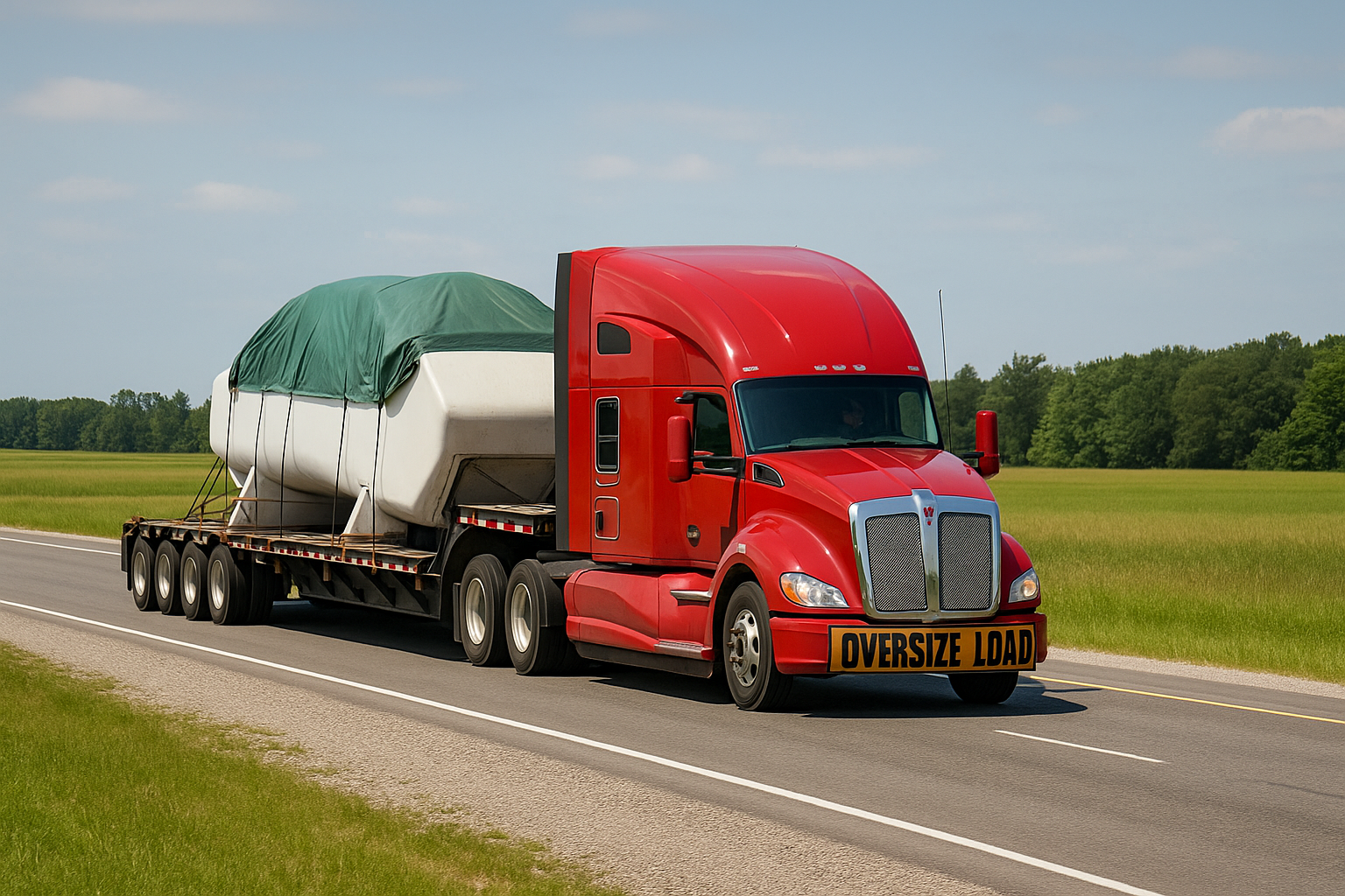 Oversized equipment on a flatbed